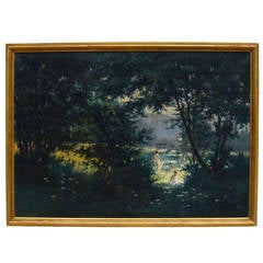 Antique Jean Renggli, the Younger, "Bathers Near a Lake" Painting (1898)