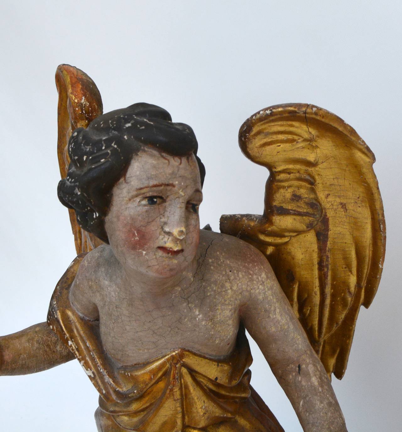 Wood Baroque Era Sculpture of an Angel, 1700s For Sale