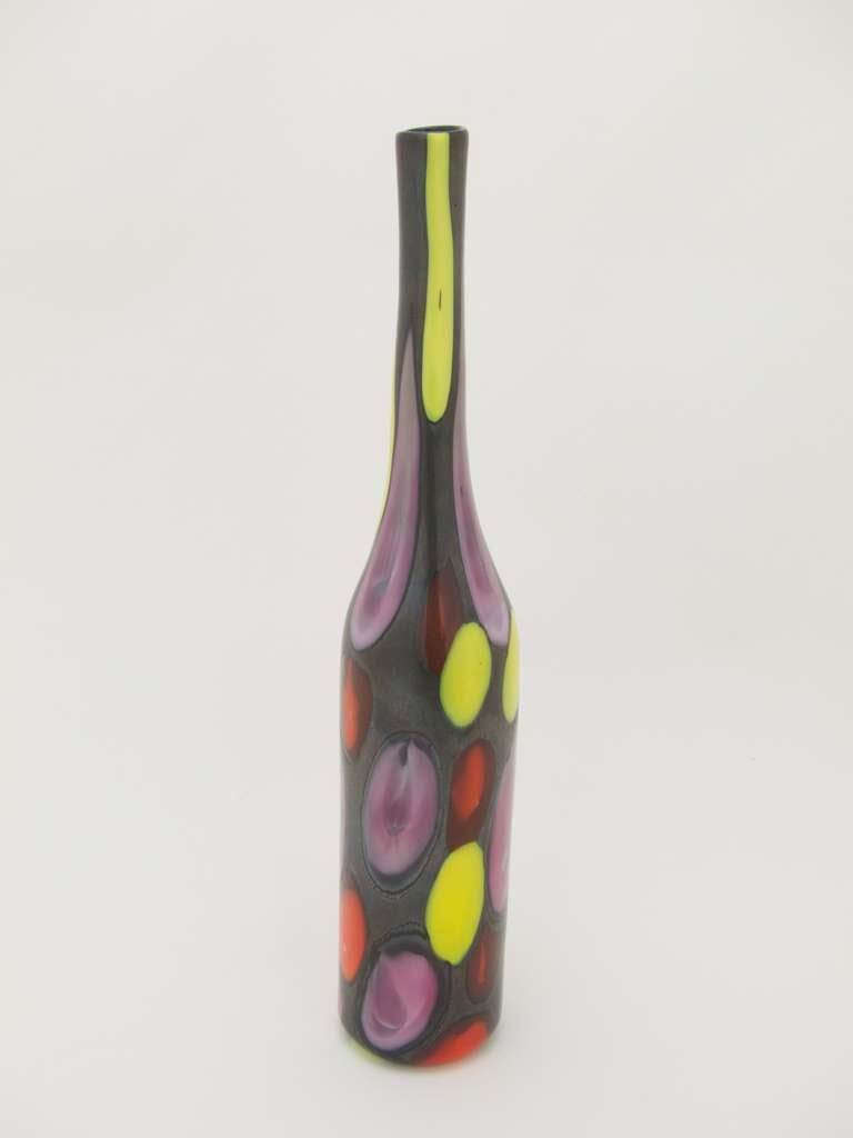 Blown Glass Bottle Vase, Nerox a Petoni by Ermanno Toso For Sale