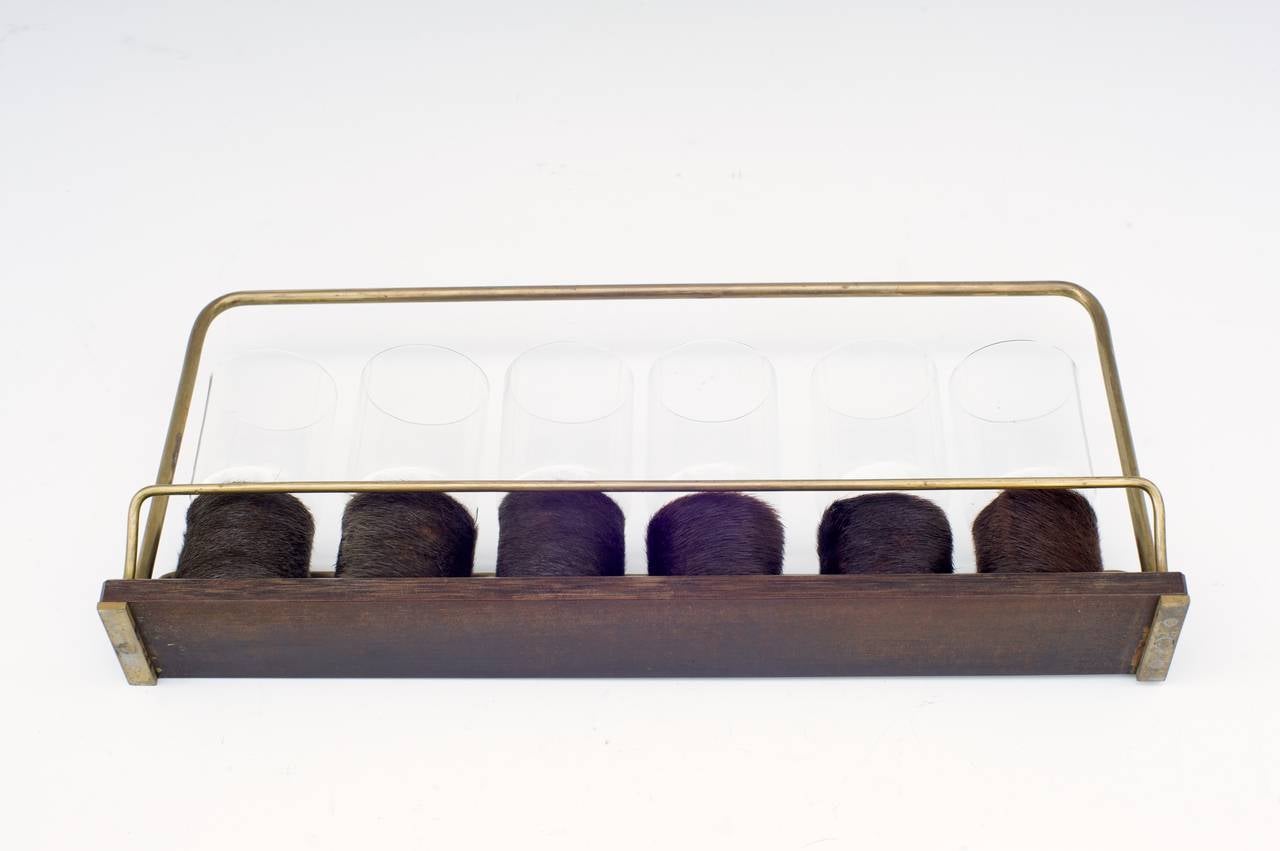 Brass Drinking Glasses in Carrying Rack by Carl Auböck For Sale