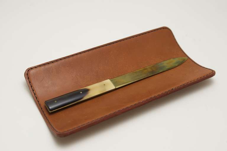 Paper Knife with Brown Leather Underlay by Carl Aubock