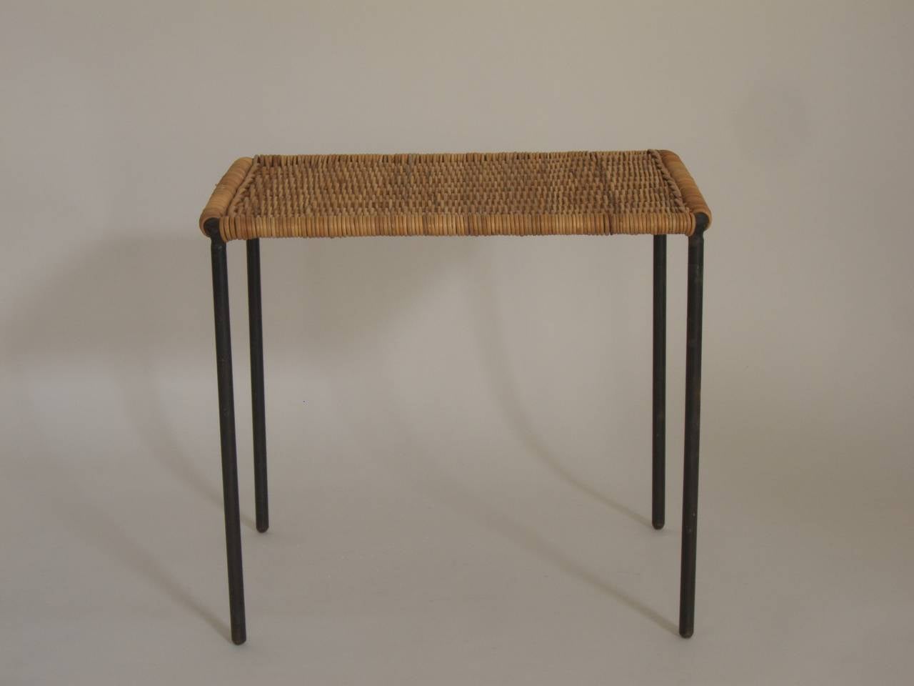 Side Table by Carl Auböck
with original wicker top,
black painted steel frame
