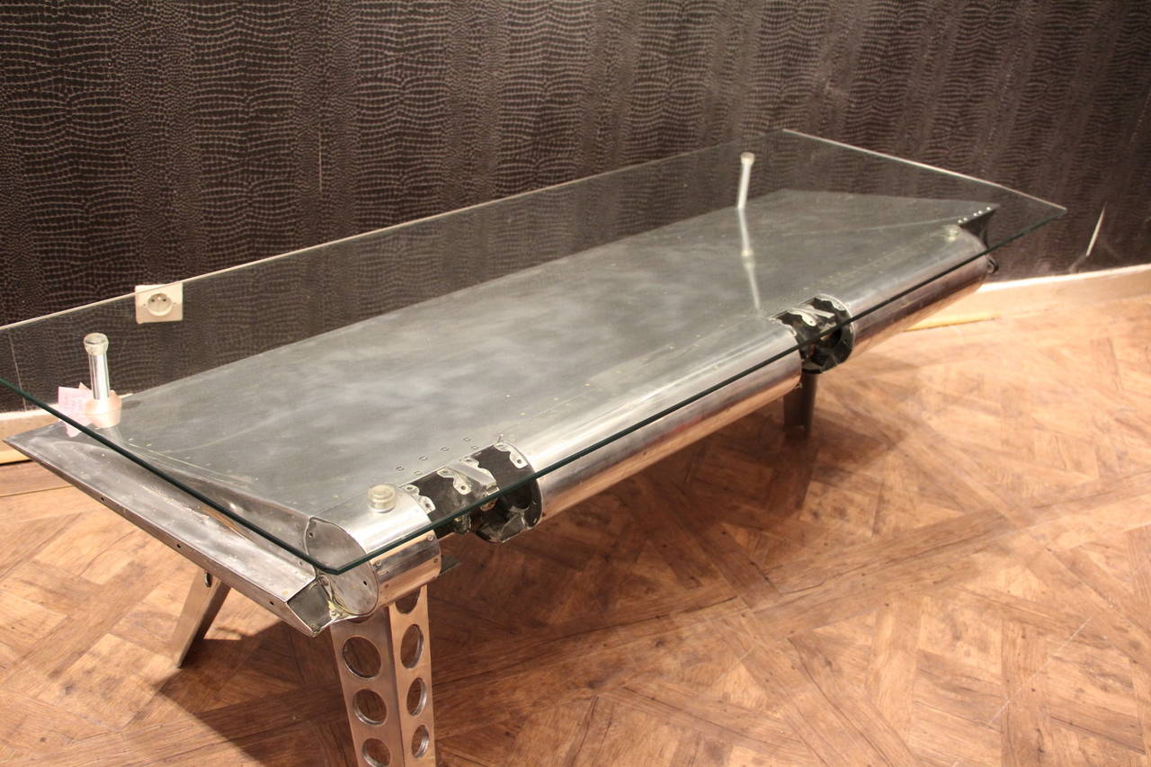 Late 20th Century Polished Aluminum And Glass Aviation Coffee Table