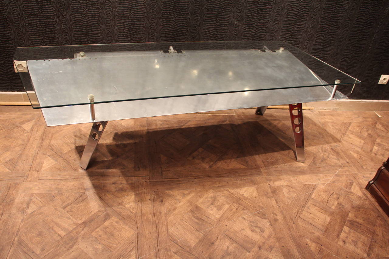 Polished Aluminum And Glass Aviation Coffee Table 1