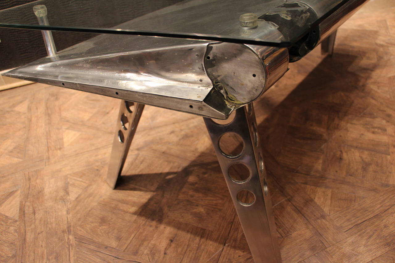 Polished Aluminum And Glass Aviation Coffee Table 2