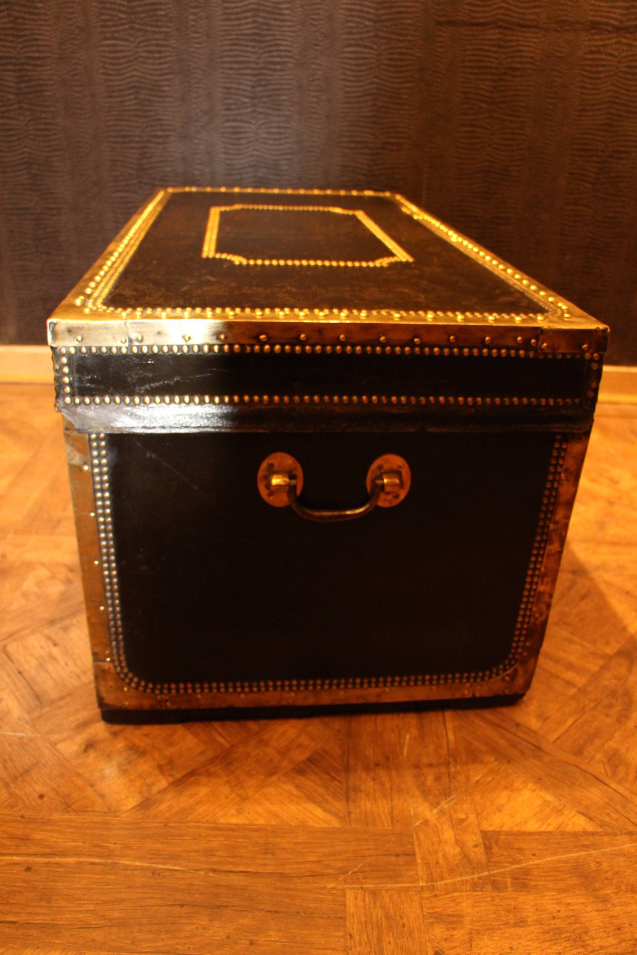 19th Century French Leather and Camphor Wood Steamer Trunk 2