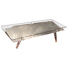 Polished Aluminum And Glass Aviation Coffee Table