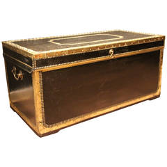 19th Century French Leather and Camphor Wood Steamer Trunk