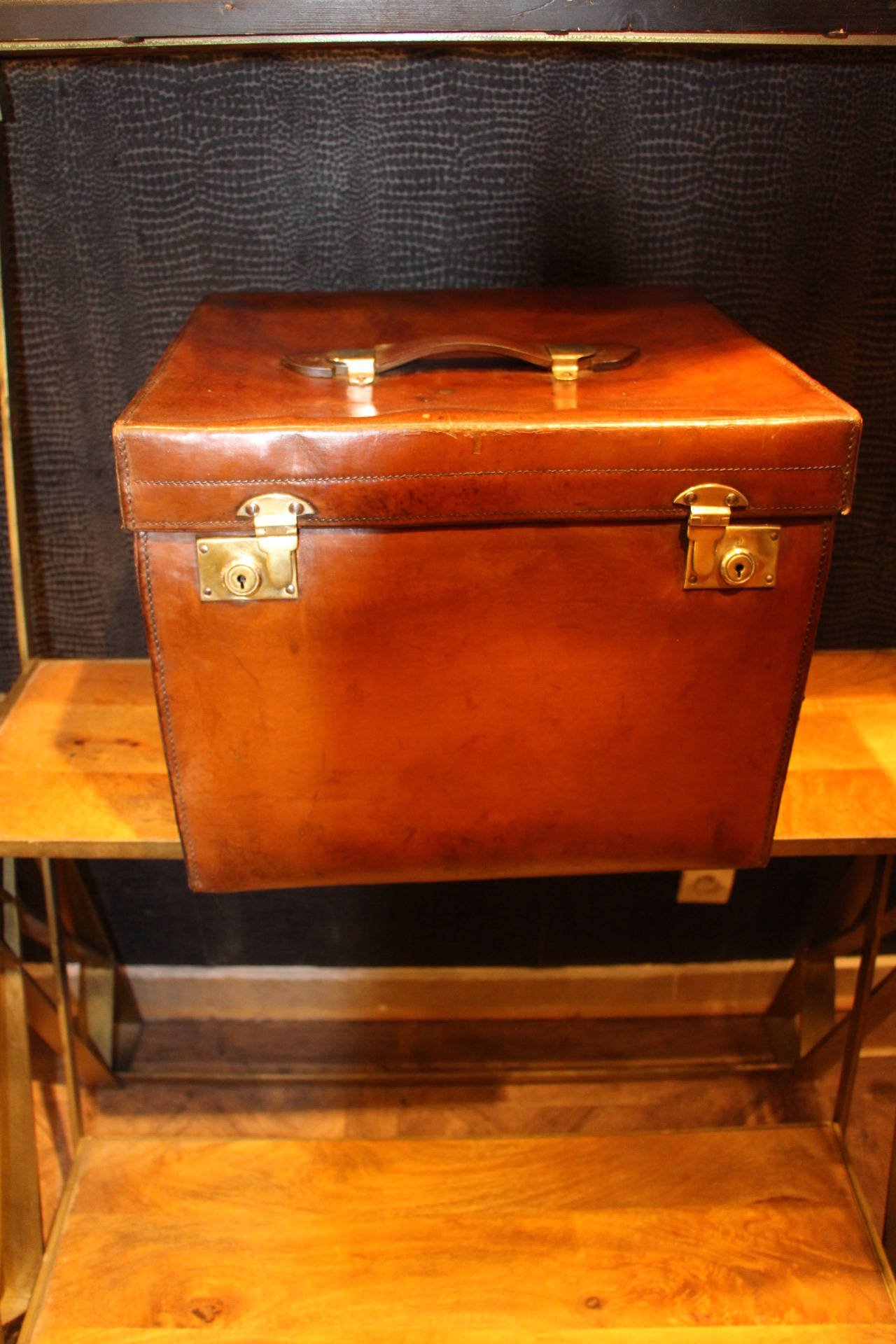 British 1920s Leather Hat Box