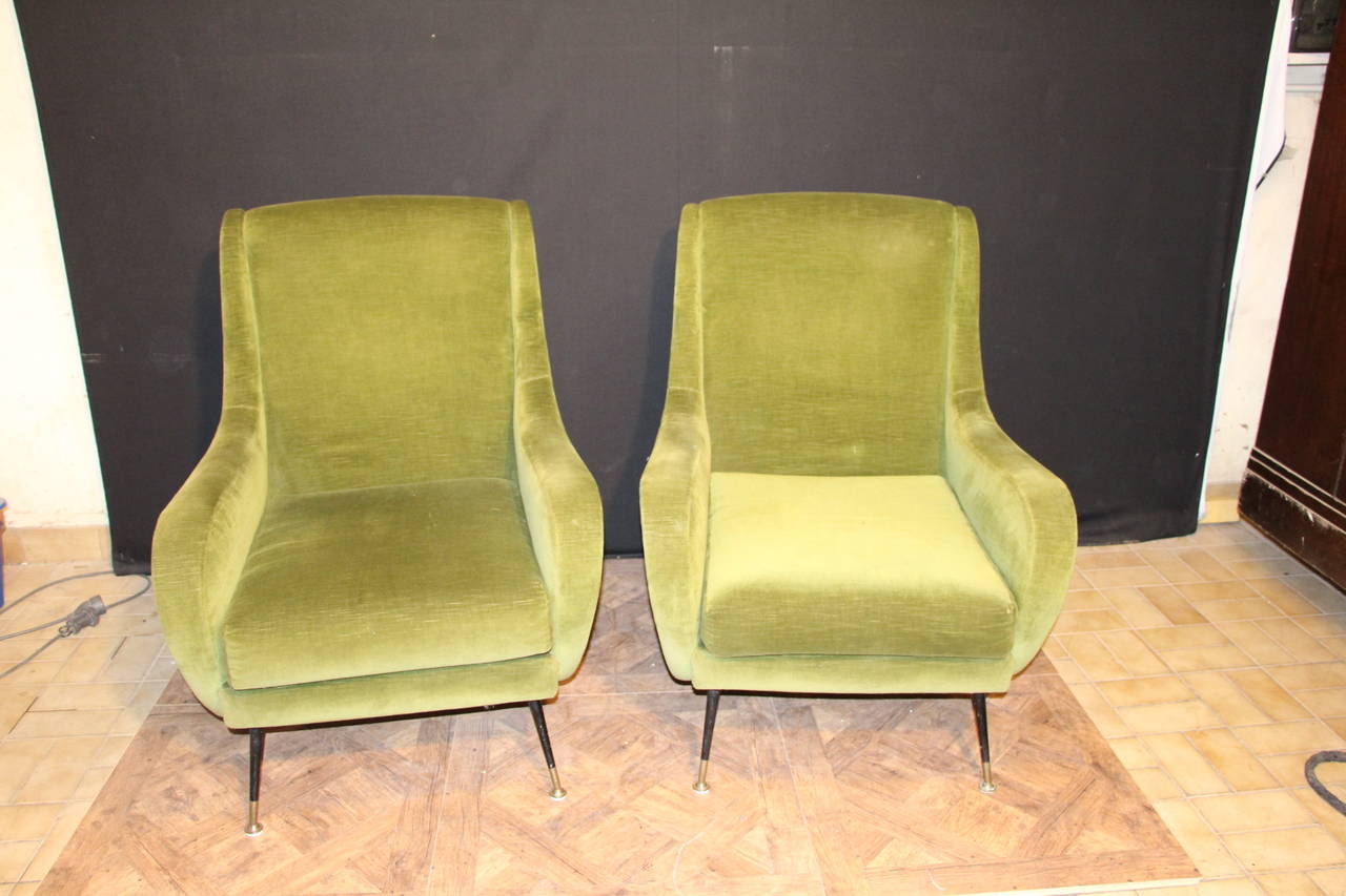 Steel Pair of Italian Mid-Century Modern Armchairs in the Style of Marco Zanusso