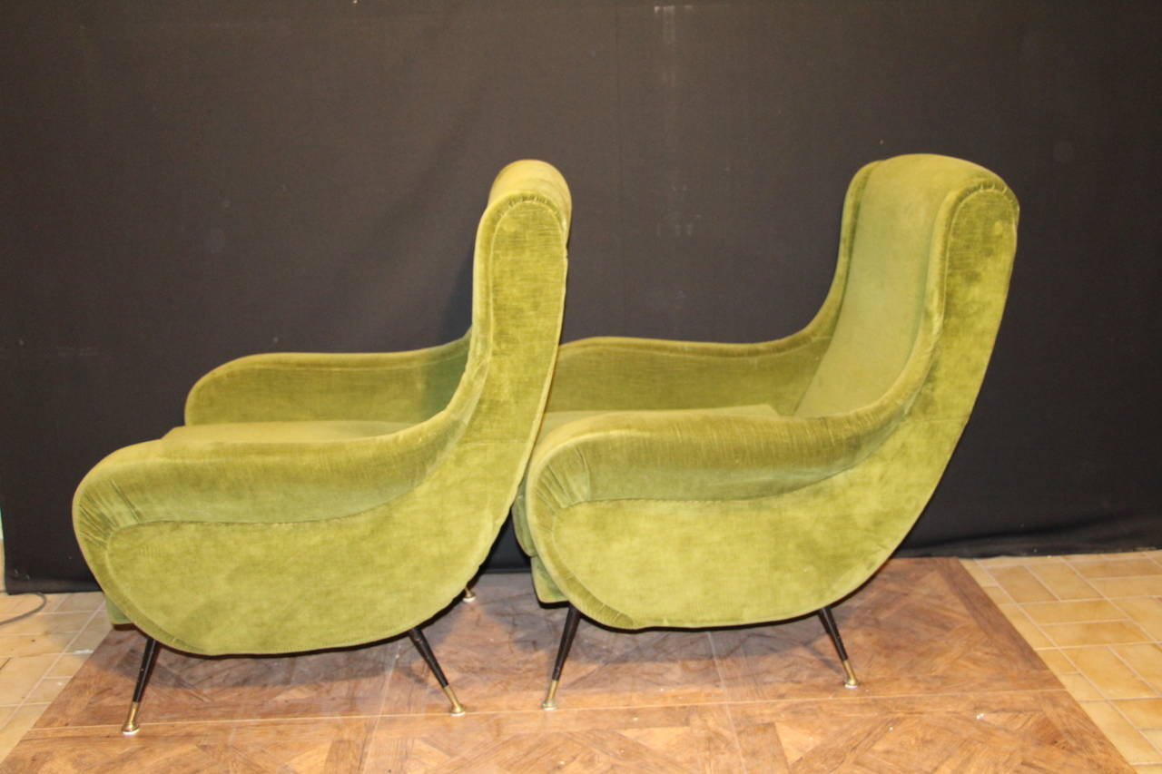 Mid-20th Century Pair of Italian Mid-Century Modern Armchairs in the Style of Marco Zanusso