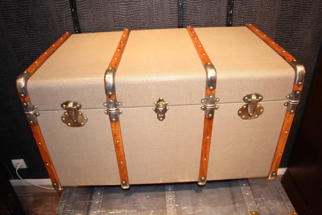 1930s French Faux Galucha Steamer Trunk 4