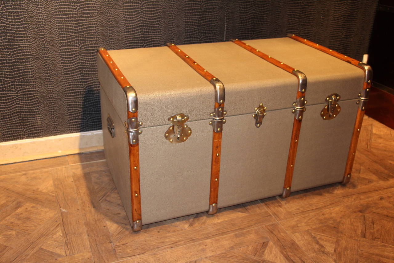 Canvas 1930s French Faux Galucha Steamer Trunk