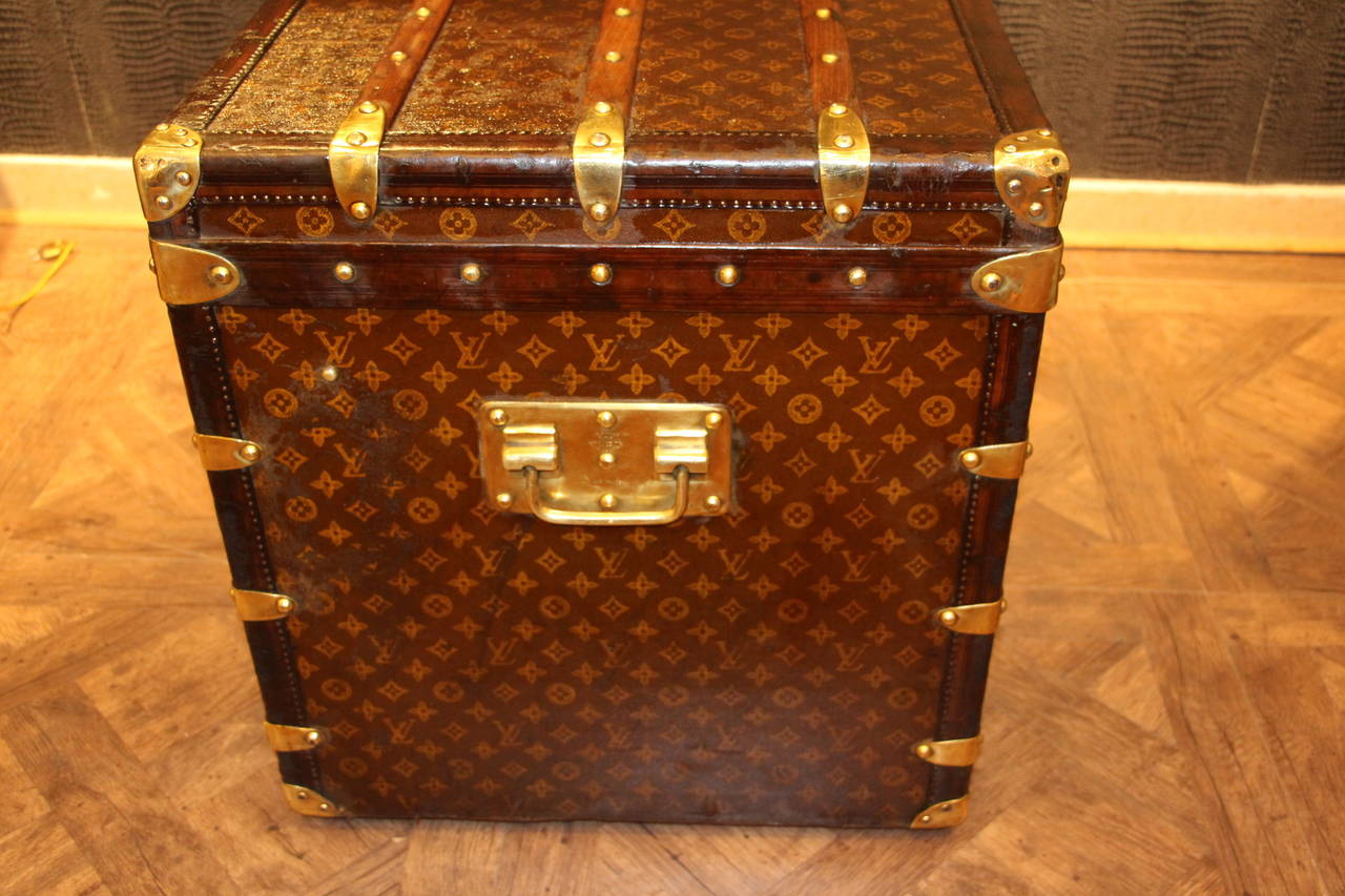 This beautiful Louis Vuitton trrunk is all stenciled LV monogramm canvas,with all brass hardware and leather trim.
It has got a remarkable warm patina and is extremely elegant.
The interior is original except the lid and the bottom that have been