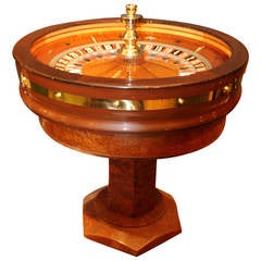 Used Mahogany and Amboina Casino Roulette Wheel by John Huxley