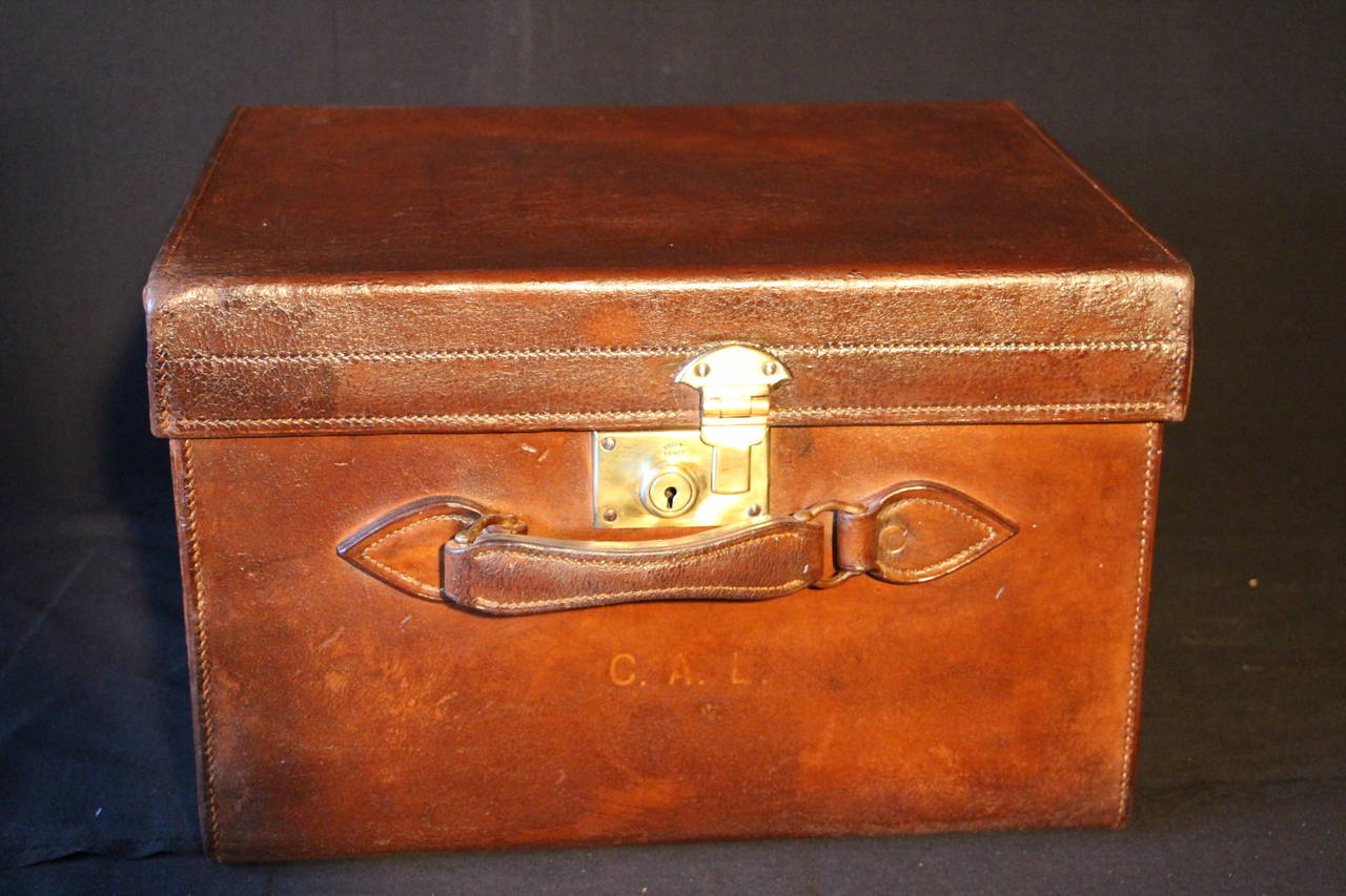 Mid-20th Century 1930s Leather Hat Trunk