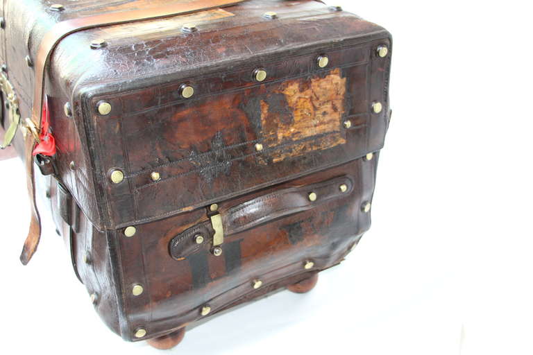 19th Century English Leather Trunk In Good Condition In Saint-Ouen, FR