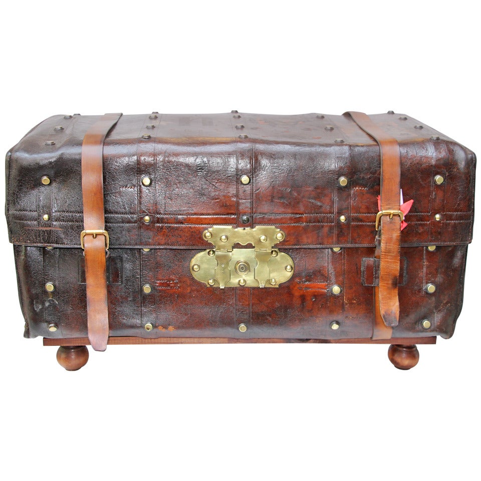 19th Century English Leather Trunk