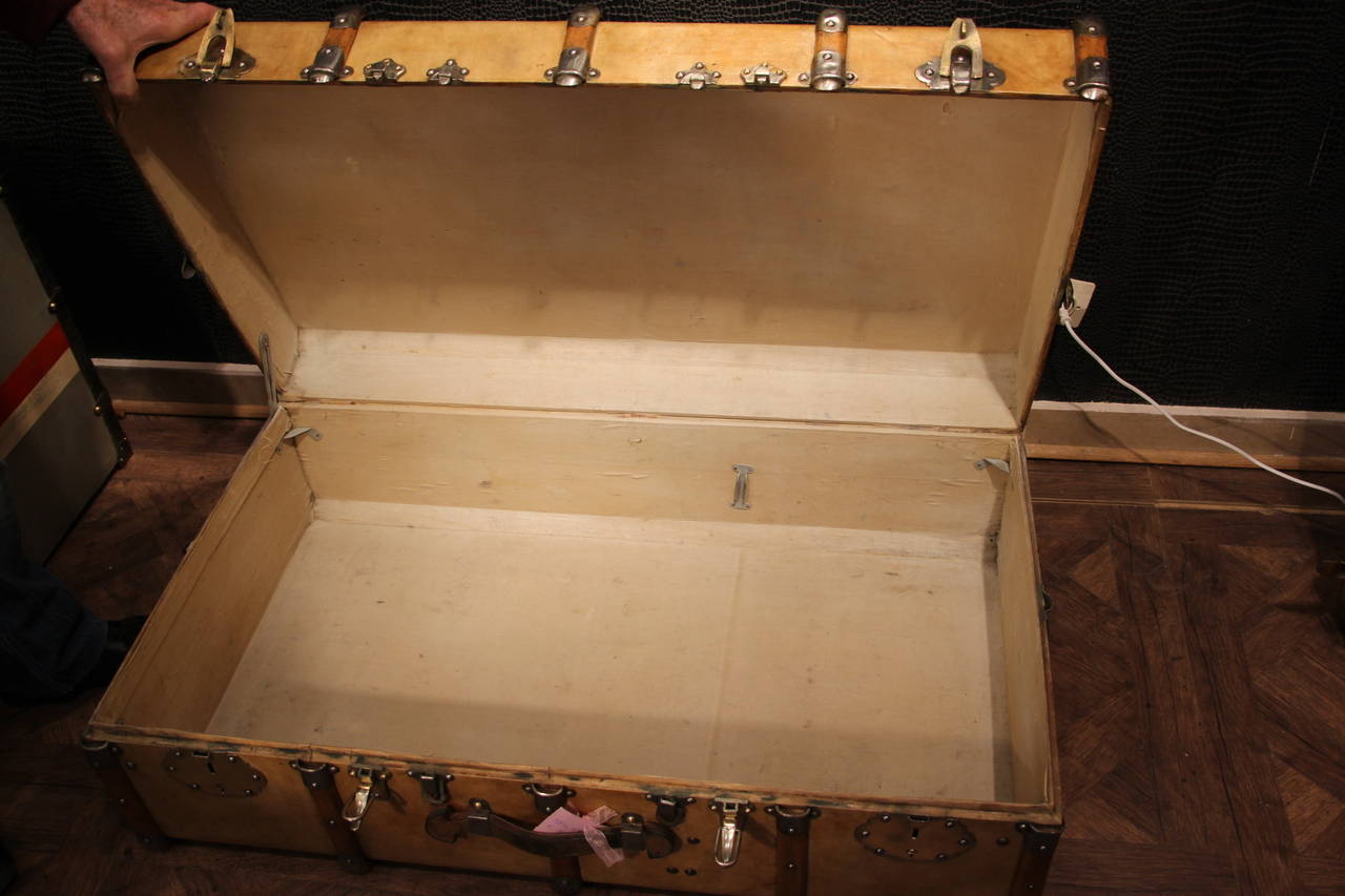 Wood 1920s Vellum Steamer Trunk