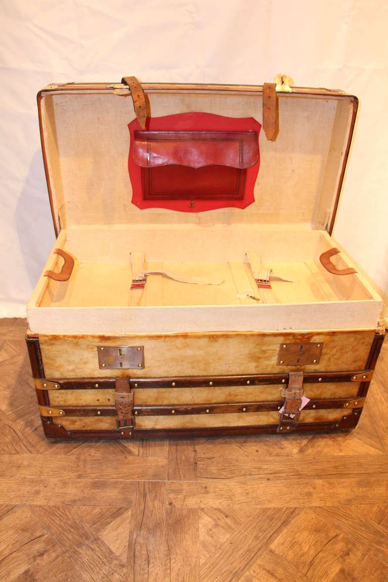 1900s Vellum and Leather Trunk 4