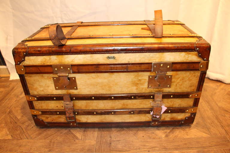 French 1900s Vellum and Leather Trunk