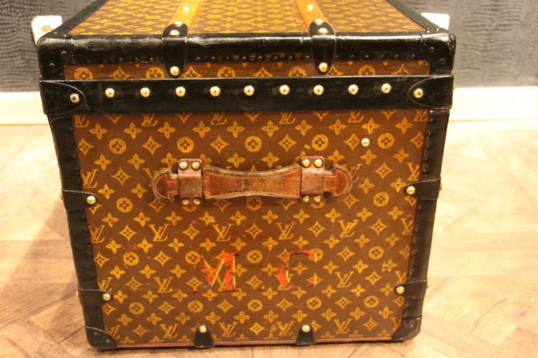 This beautiful Louis Vuitton trunk features all stenciled LV monogram canvas, black lozine trim, leather handles and original interior with full compliment trays.