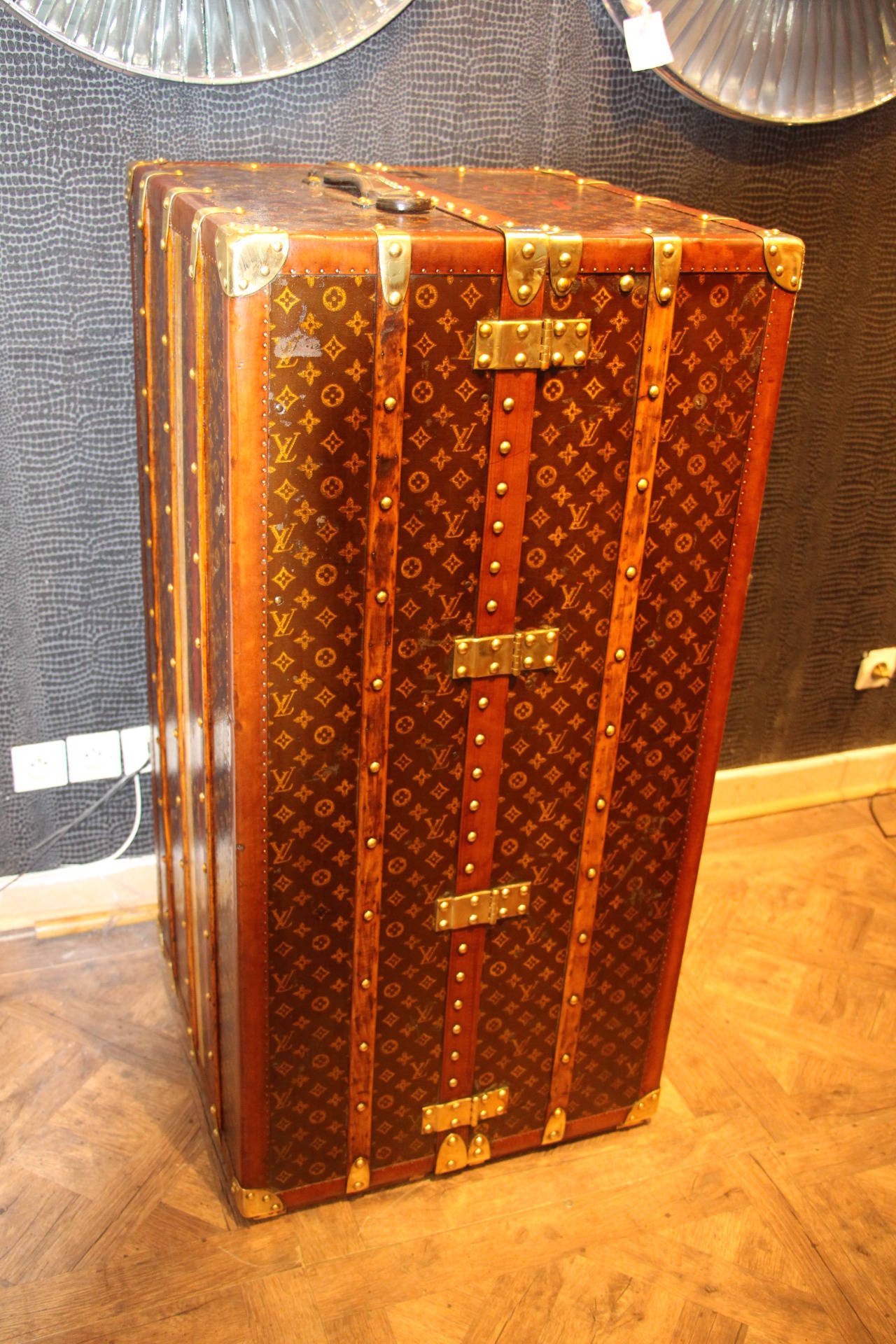 1920's Louis Vuitton Stenciled Canvas and Brass Fittings Wardrobe Steamer Trunk 1