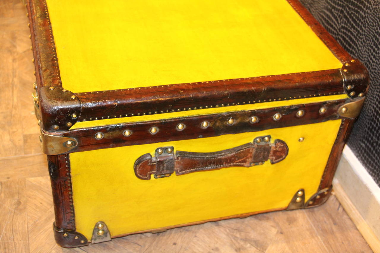 French 1910's Yellow Canvas And Leather Louis Vuitton Cabin Trunk