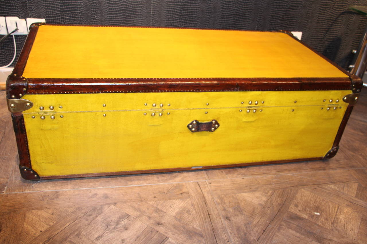 Brass 1910's Yellow Canvas And Leather Louis Vuitton Cabin Trunk