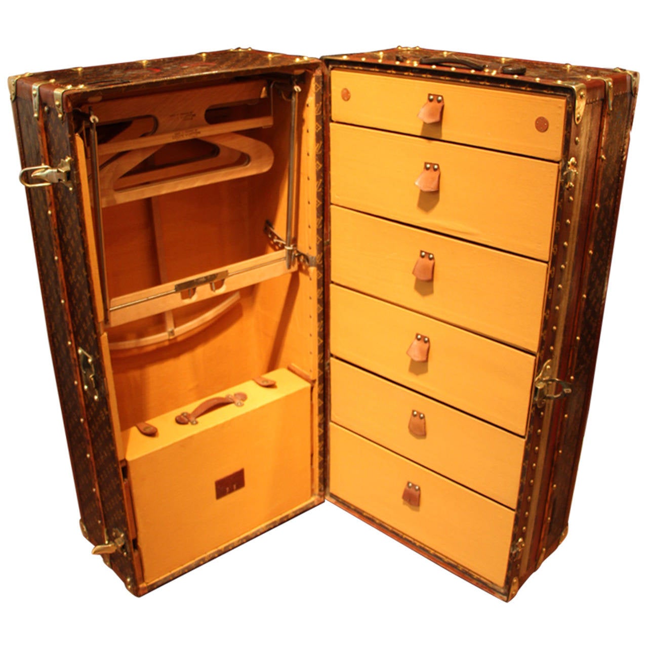 1920&#39;s Louis Vuitton Stenciled Canvas and Brass Fittings Wardrobe Steamer Trunk For Sale at 1stdibs