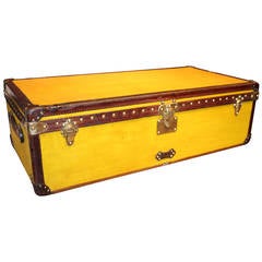 Antique 1910's Yellow Canvas And Leather Louis Vuitton Cabin Trunk