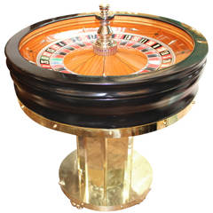 Vintage Mahogany and Black Wood Casino Roulette Wheel by John Huxley