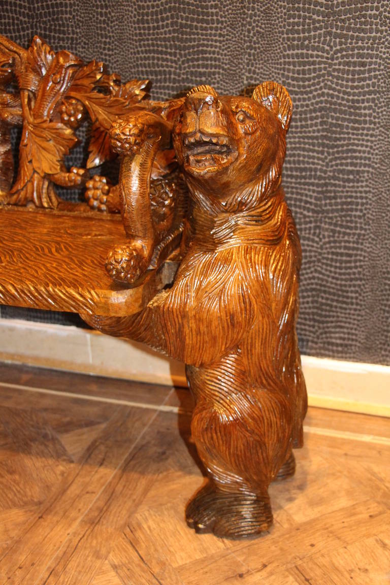 Swiss Black Forest Carved Bears Bench