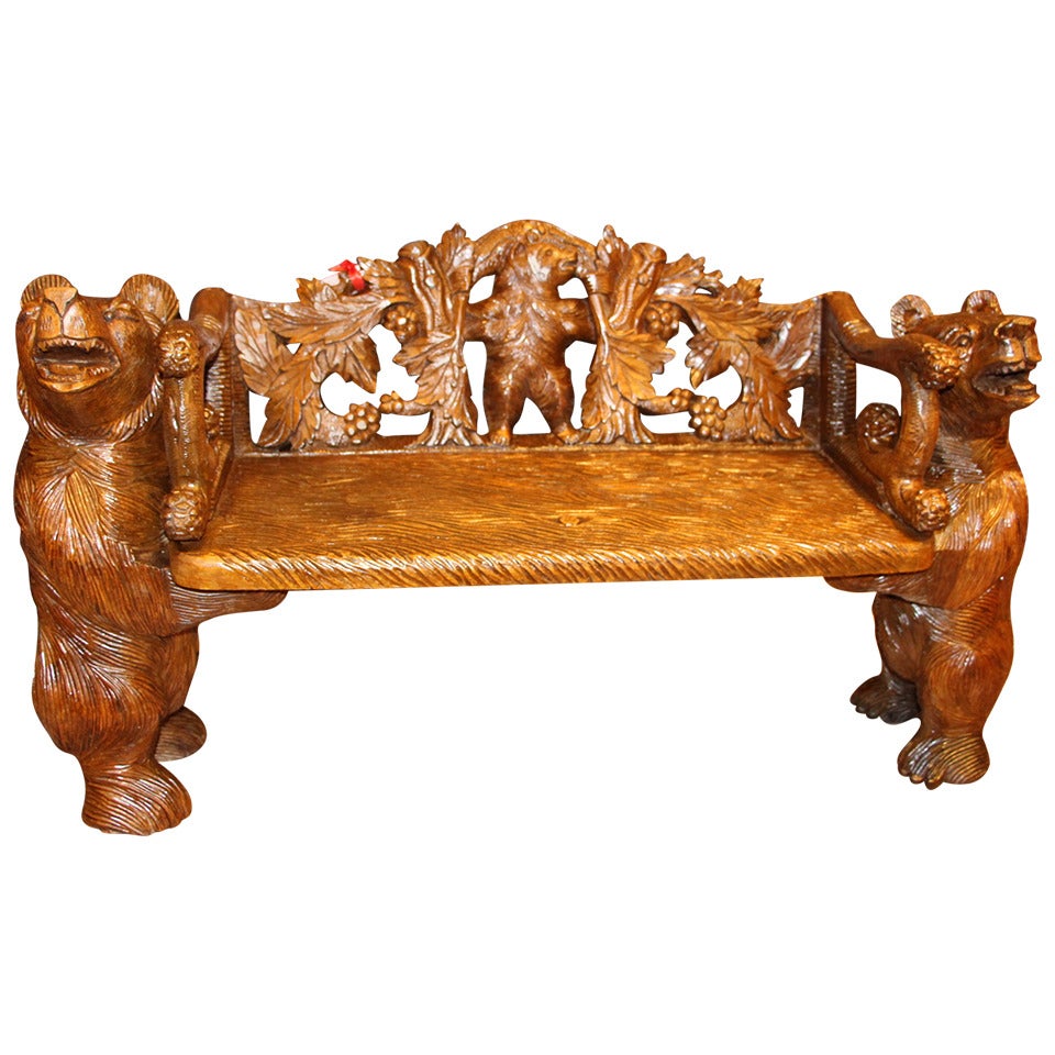 Black Forest Carved Bears Bench