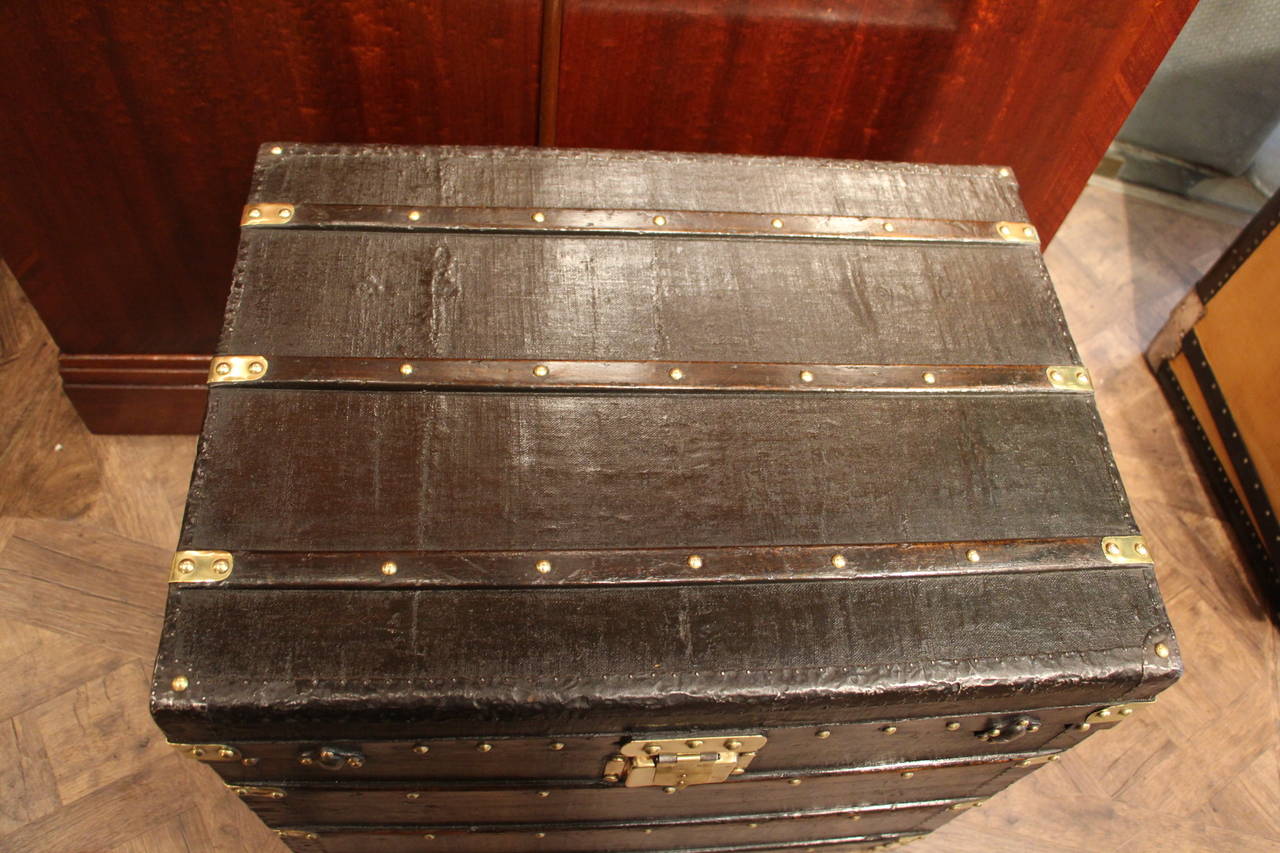Early 20th Century 1900s French Black Steamer Trunk