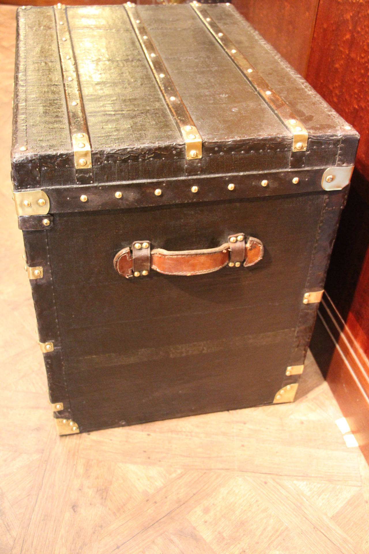 Wood 1900s French Black Steamer Trunk
