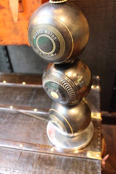 Pair of Black Green Bowling Balls Lamps