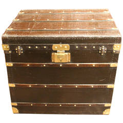 Antique 1900s French Black Steamer Trunk