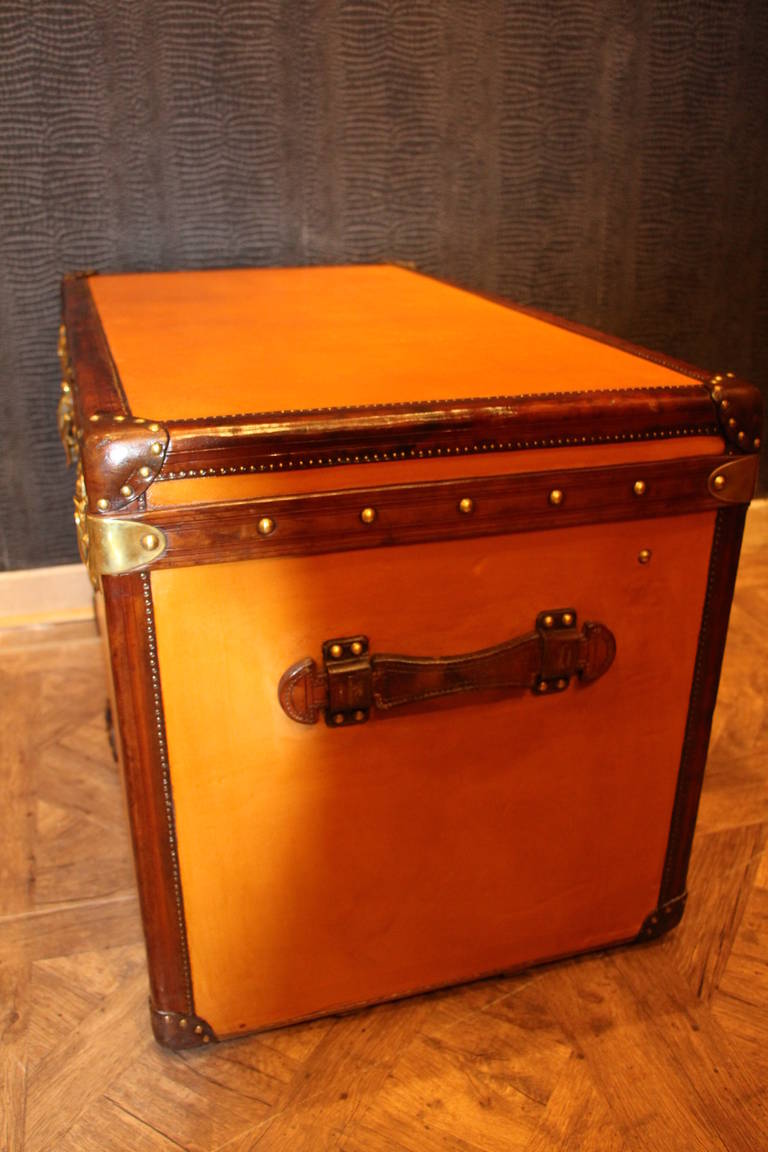 Brass 1920s Orange Vuittonite Trunk, Malle Vuitton