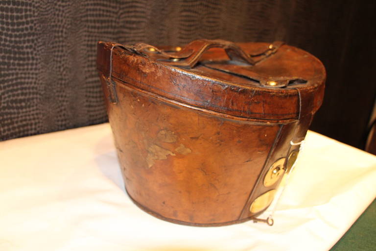 British 19th Century Bucket Shape Leather Hat Box