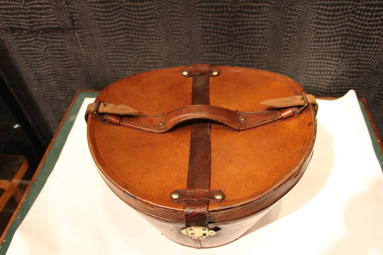 19th Century Bucket Shape Leather Hat Box 1