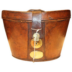 Antique 19th Century Bucket Shape Leather Hat Box