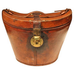 19th Century Bucket Shape Leather Hat Box
