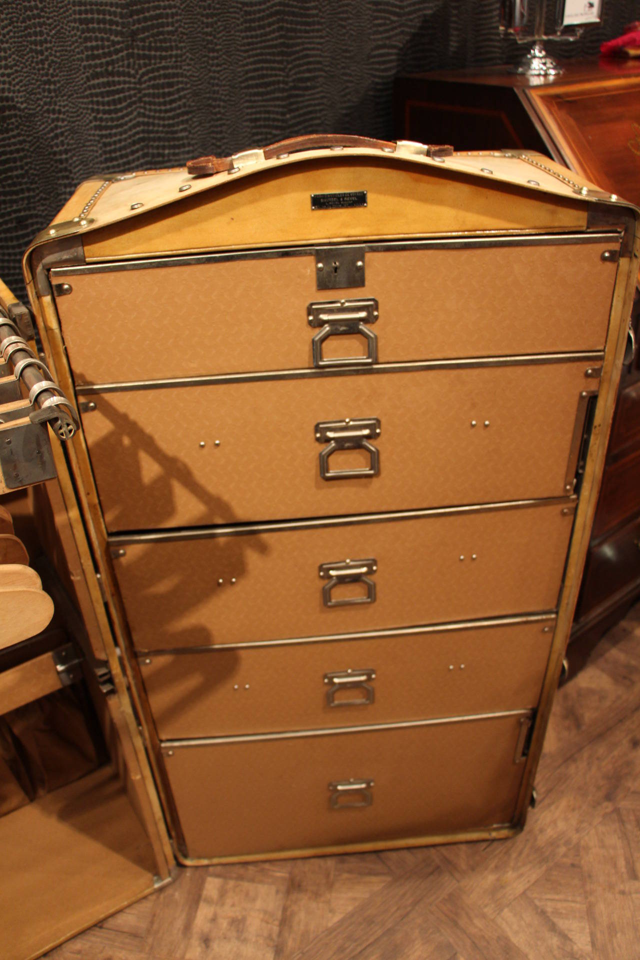 Early 20th Century 1920s Vellum Wardrobe Trunk