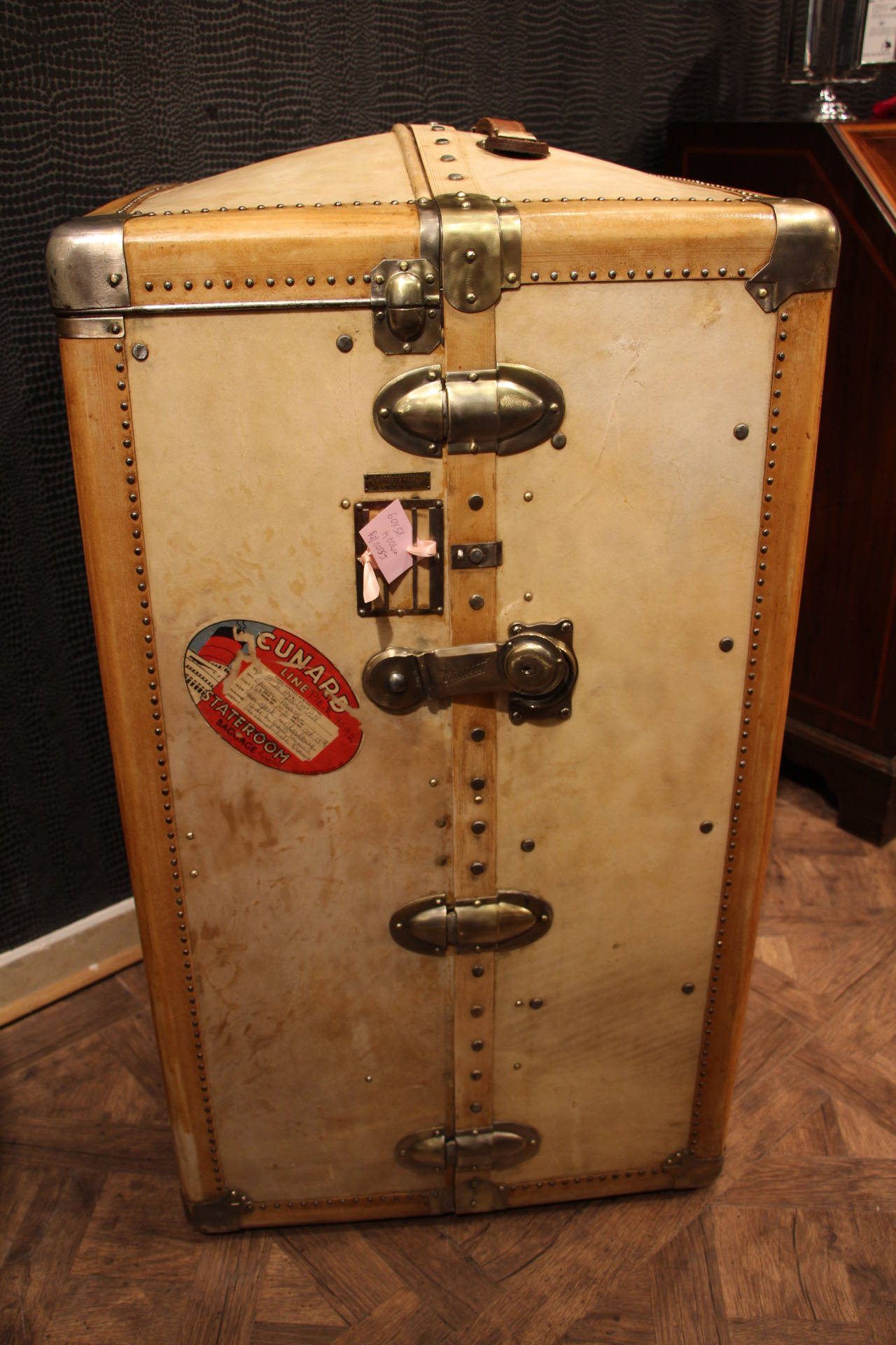 Brass 1920s Vellum Wardrobe Trunk