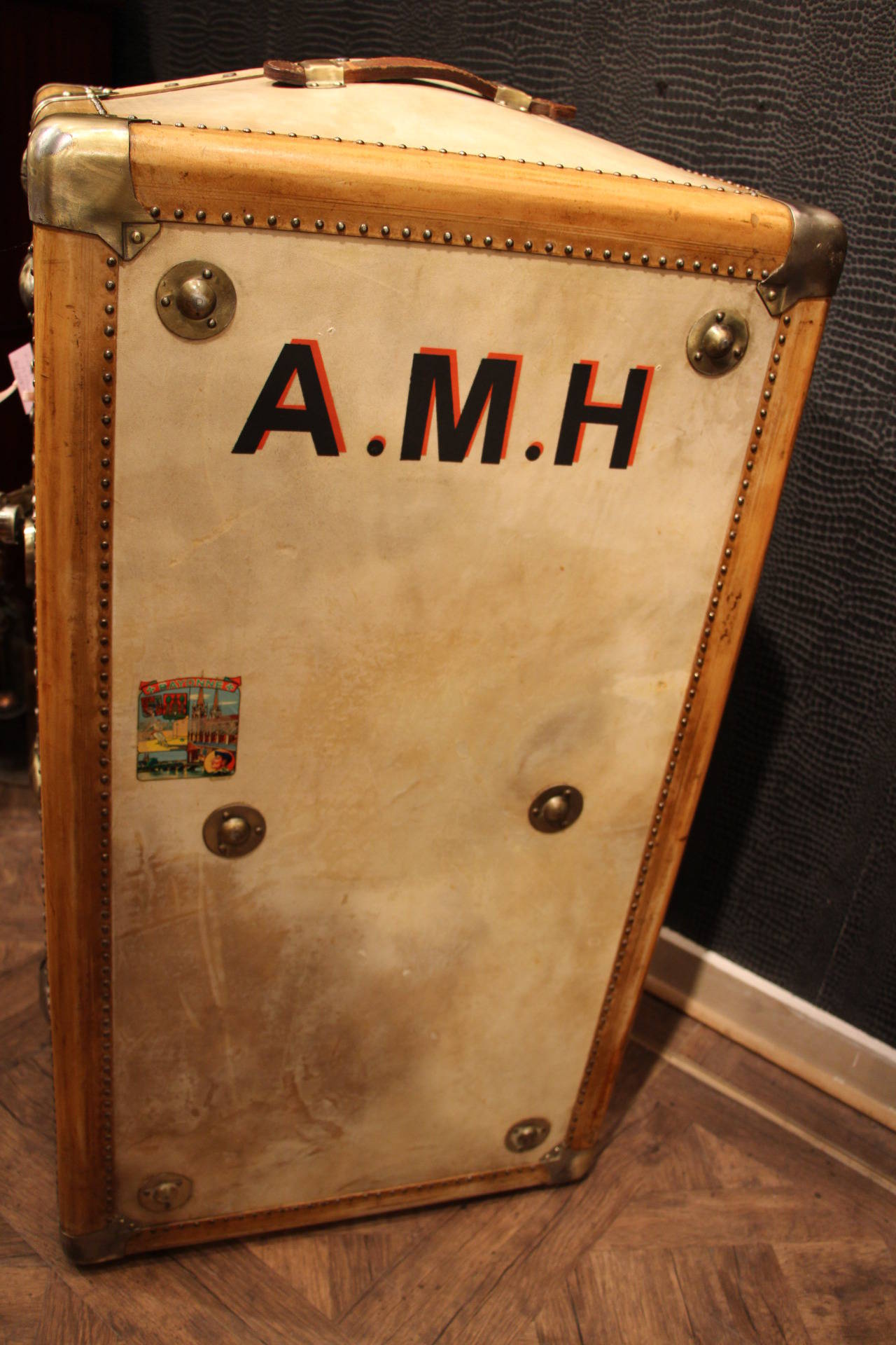 1920s Vellum Wardrobe Trunk 1