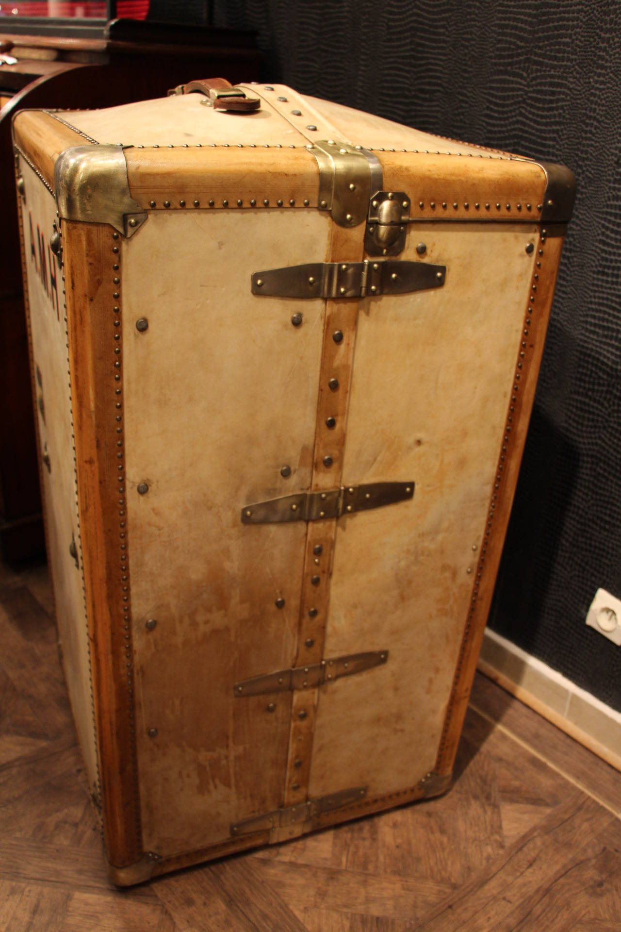 1920s Vellum Wardrobe Trunk 4