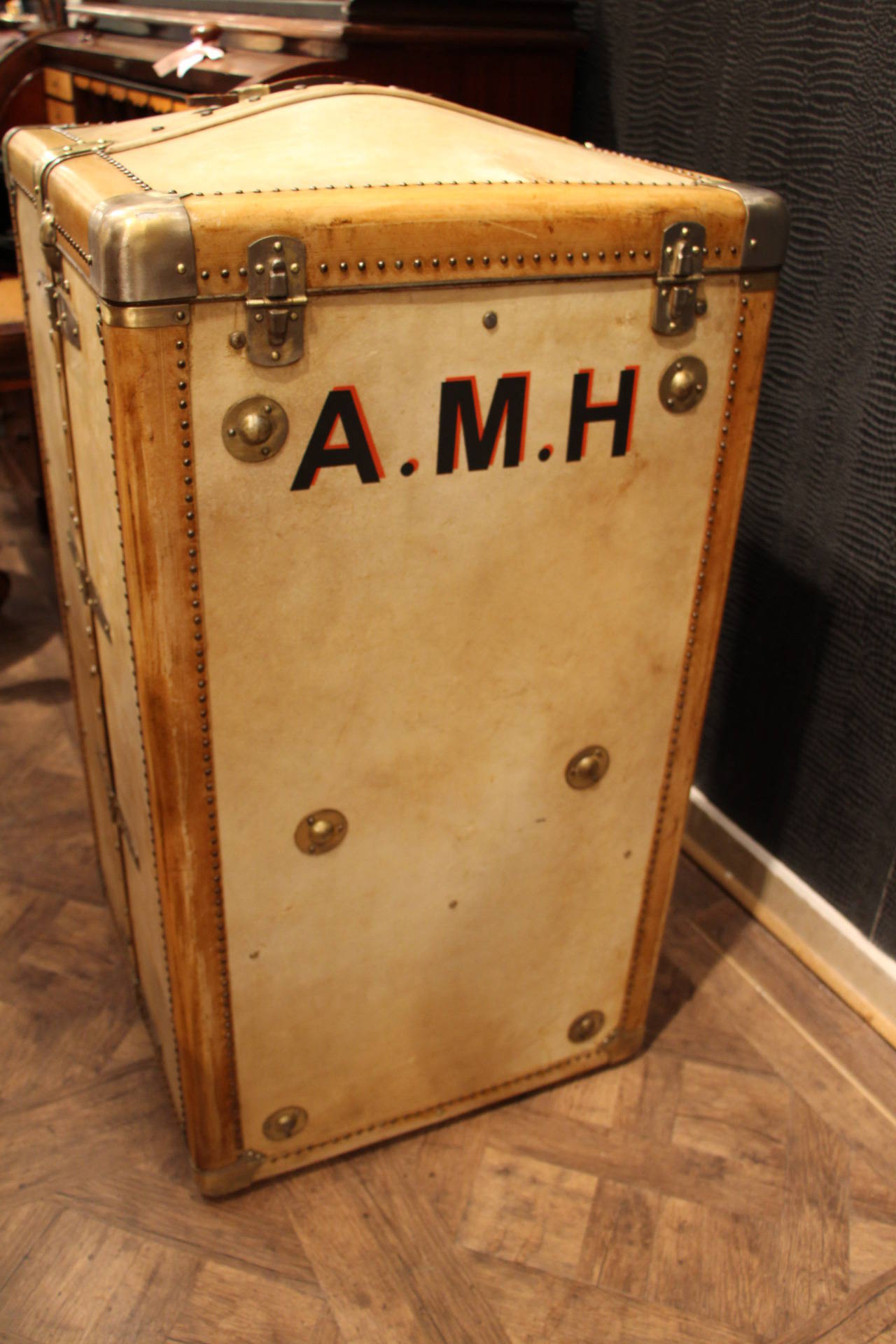 1920s Vellum Wardrobe Trunk 2