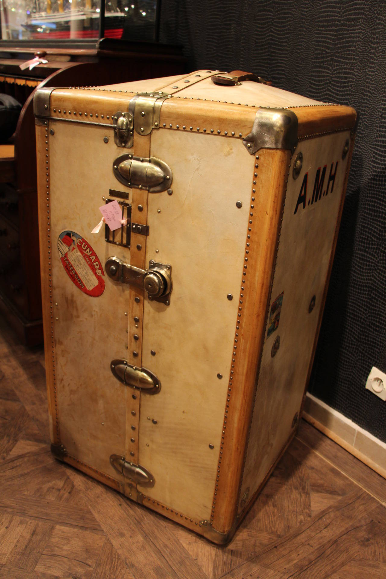 1920s Vellum Wardrobe Trunk 3