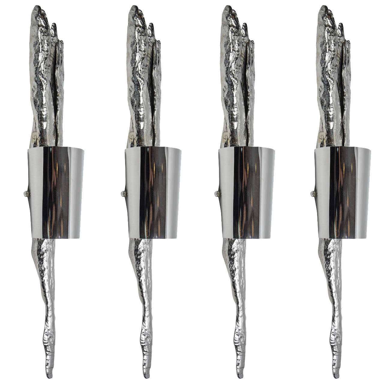 Set of Four Beautiful Palladium Plated Bronze Wall Sconces